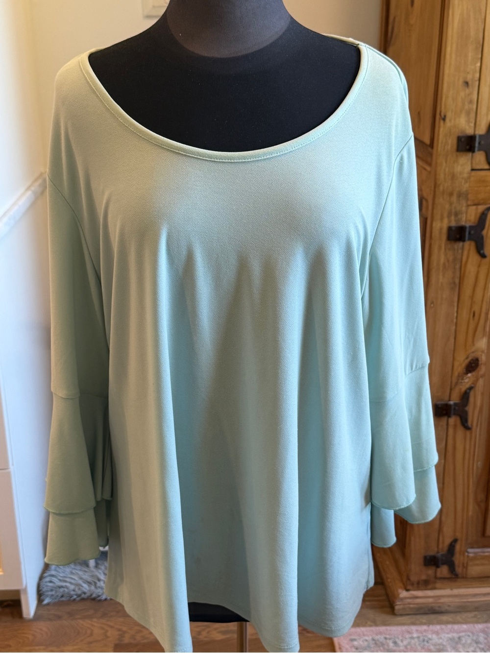 Verve Ami Mint Green Scoop Neck Tunic with Tiered Bell Sleeves